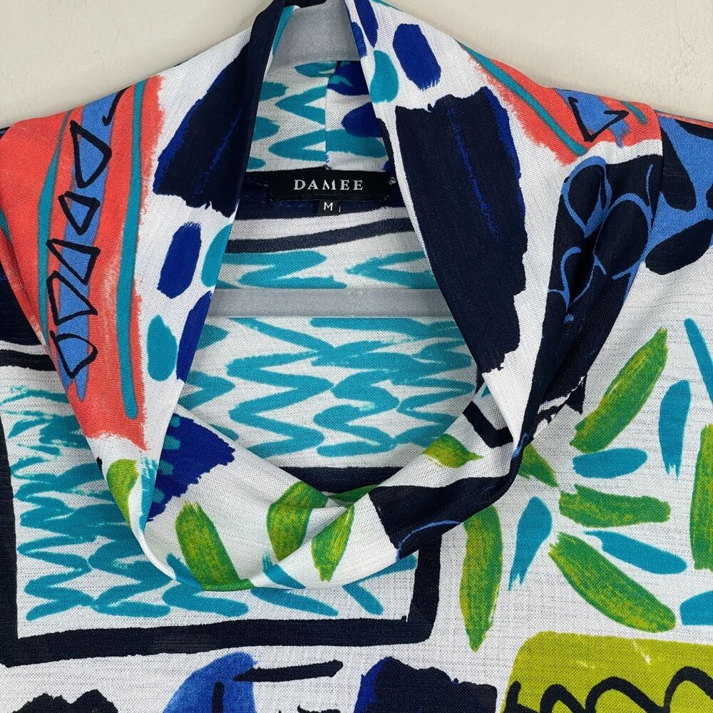 Damee Top Womens Medium Vibrant Abstract Art To Wear Swing Tunic Cowl Neck Comfy - Picture 4 of 15
